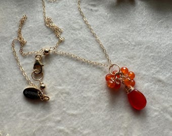 14kt GF Dainty Carnelian Cluster Charm Necklace
