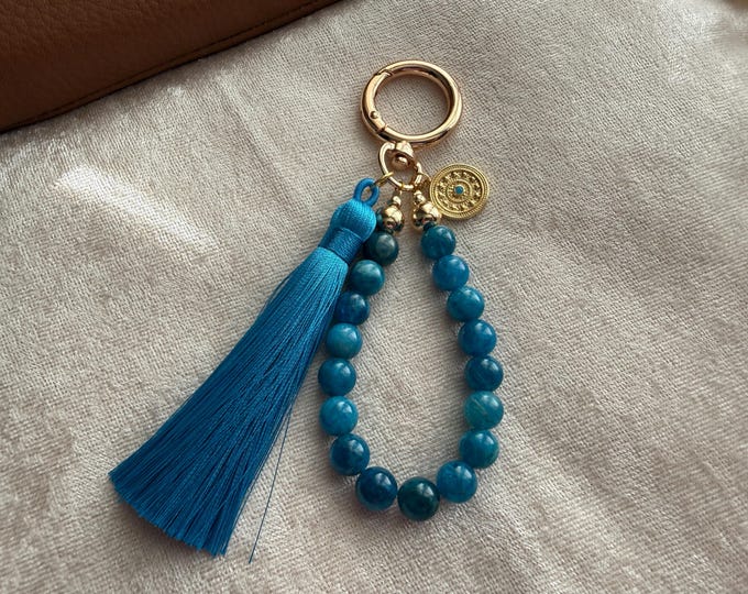 Apatite Gemstone Tassel Purse Charm