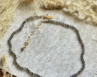 Labradorite Silk Knotted Gemstone Necklace