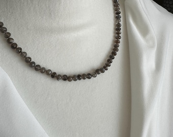 Gray Moonstone Silk Knotted Gemstone Necklace