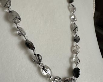Black Tourmaline Rutilated Quartz Knotted Necklace