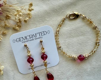 Boho Semi-precious Bracelet and Earrings Set - Citrine