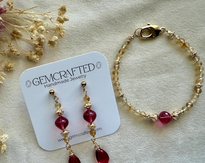 Boho Semi-precious Bracelet and Earrings Set - Citrine