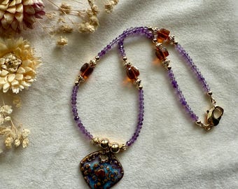 Boho Semi-precious Gemstone Pendant Necklace - Amethyst