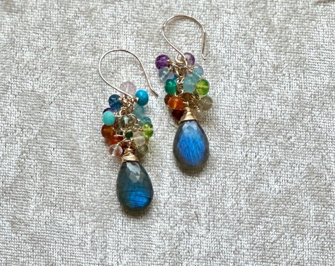 Labradorite and Rainbow Large Cluster Earrings
