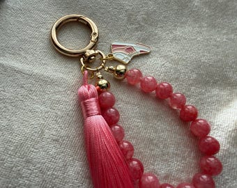 Pink Quartz Gemstone Tassel Purse Charm