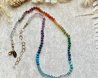 Rainbow Gemstone Silk Knotted Necklace
