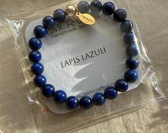 8mm Lapis Lazuli Gemstone Bracelet with 14kt Gold-Filled Accent