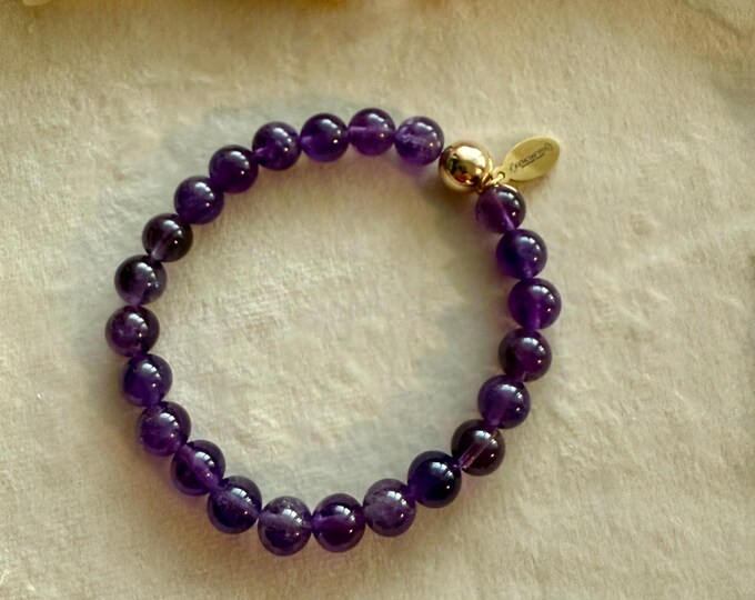 8mm Amethyst Gemstone Bracelet with 14kt Gold-Filled Accent