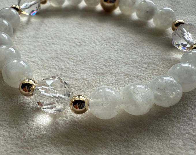 Rainbow Moonstone and Rock Crystal Bracelet 14KT GF