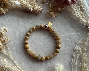 8mm Golden Rutilated Quartz Gemstone Bracelet with 14kt Gold-Filled Accent