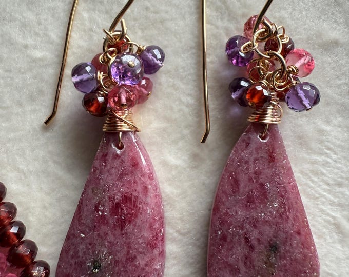 OOAK Wire-wrapped Rhodonite Drop Earrings