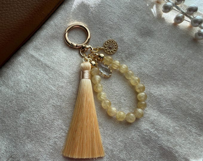 Honey Calcite Gemstone Tassel Purse Charm