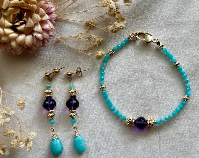 Boho Semi-precious Bracelet and Earrings Set - Amazonite