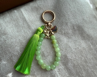 Lime Green Calcite Gemstone Tassel Purse Charm