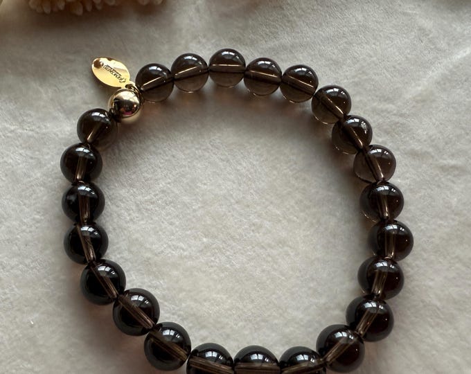 8mm Smoky Quartz Gemstone Bracelet with 14kt Gold-Filled Accent
