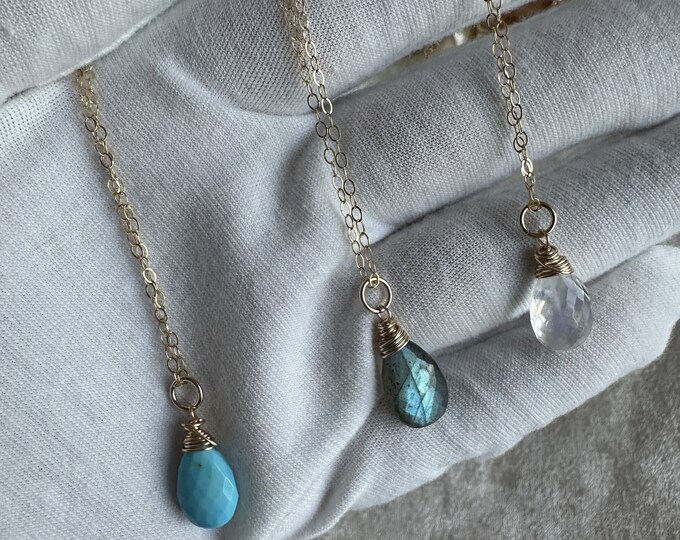 14kt Gold Filled Dainty Gemstone Pendant