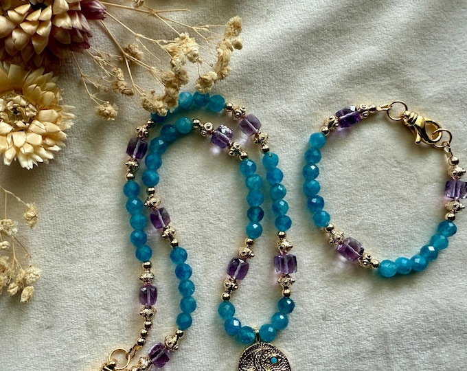 Boho Semi-Precious Gemstone Pendant Necklace Set