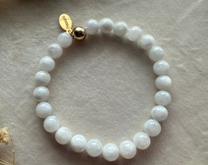 8mm Rainbow Moonstone Gemstone Bracelet with 14kt Gold-Filled Accent