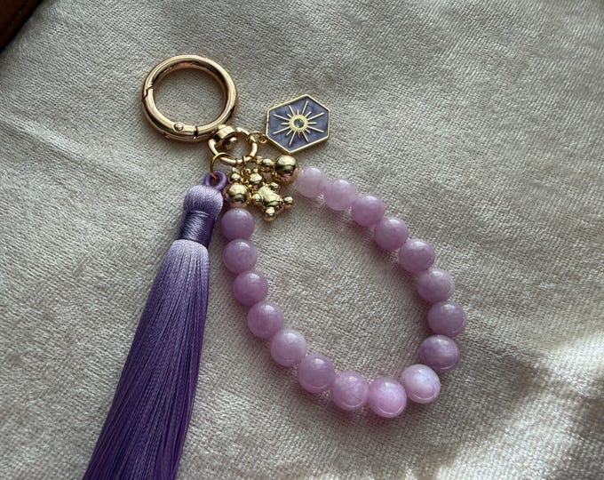 Lavender Jade Gemstone Tassel Purse Charm
