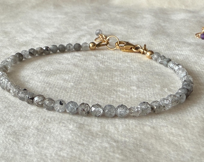 Dainty 14kt Gold-Filled Silver Zircon Beaded Bracelet