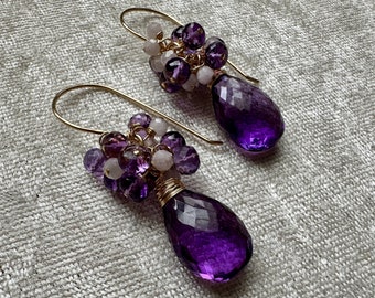 Amethyst Hydro Quartz Large Cluster Earrings