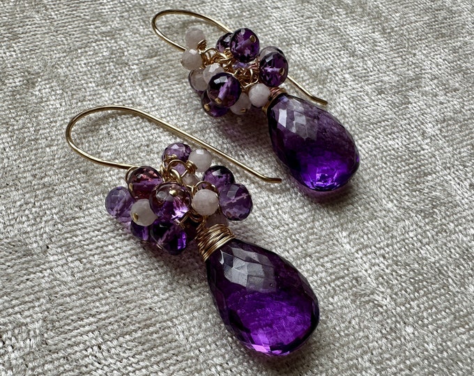 Amethyst Hydro Quartz Large Cluster Earrings