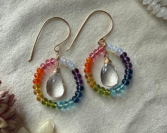 Beaded Gemstone Hoop Earrings