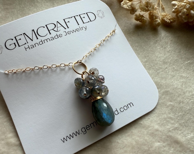 14kt GF Dainty Labradorite Cluster Charm Necklace