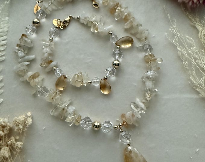 Asymmetrical Citrine Chip Necklace Set