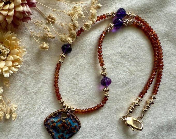 Boho Semi-precious Gemstone Pendant Necklace - Hessonite Garnet
