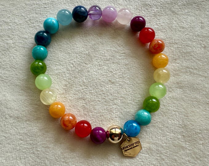 8mm Rainbow Multi-Gemstone Bracelet with 14kt Gold-Filled Accent