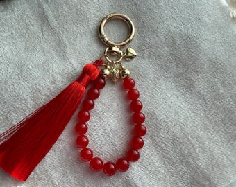 Red Chalcedony Gemstone Tassel Purse Charm