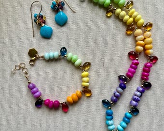 Rainbow Opal Gemstone Necklace Set 14kt GF
