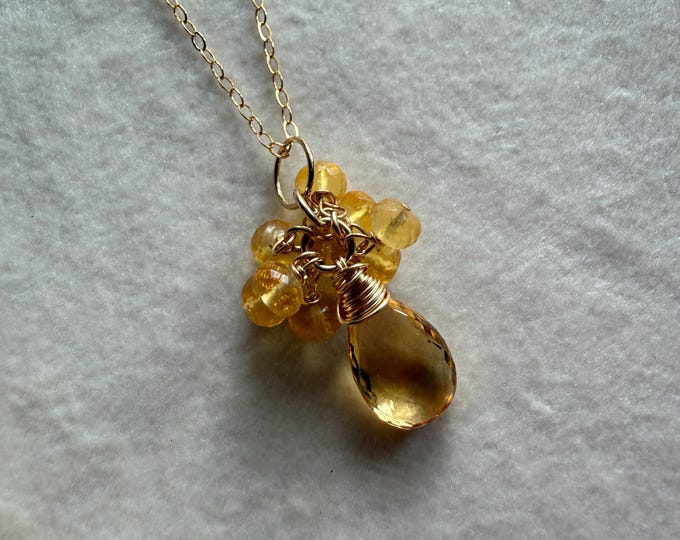 14kt GF Dainty Citrine Cluster Charm Necklace