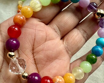 Rainbow and Crystal Multi-Gemstone Bracelet 14KT GF