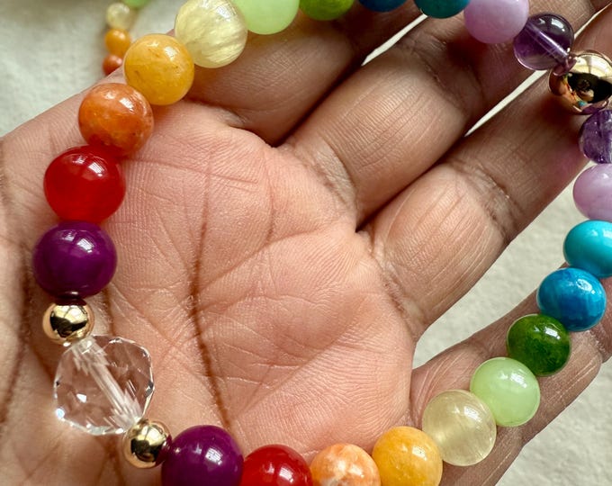 Rainbow and Crystal Multi-Gemstone Bracelet 14KT GF