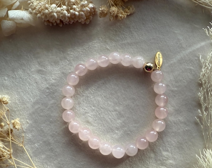 8mm Rose Quartz Gemstone Bracelet with 14kt Gold-Filled Accent