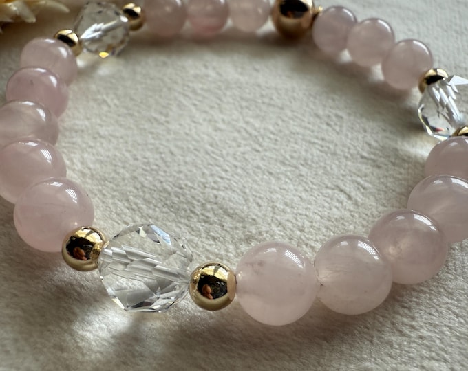 Rose Quartz and Rock Crystal Bracelet 14KT GF