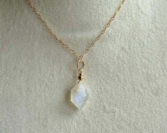 Minimalist Rainbow Moonstone 14kt GF Geometric Pendant