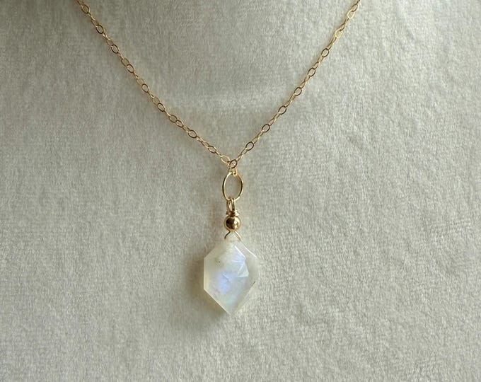 Minimalist Rainbow Moonstone 14kt GF Geometric Pendant