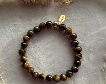 8mm Tiger's Eye Gemstone Bracelet with 14kt Gold-Filled Accent
