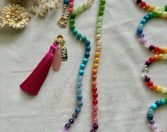 Rainbow Pink Tassel Charm Necklace