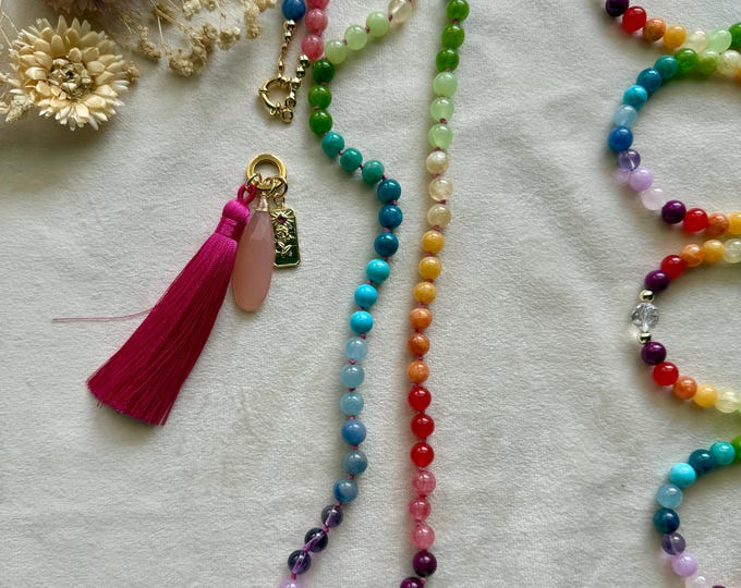 Rainbow Pink Tassel Charm Necklace