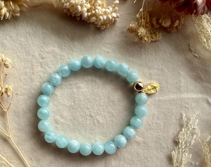 8mm Aquamarine Gemstone Bracelet with 14kt Gold-Filled Accent