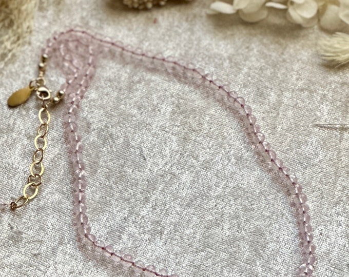 Rose Hydro Quartz Silk Knotted Gemstone Necklace
