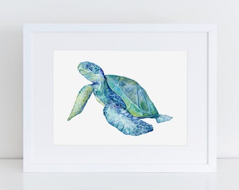Sea Turtle , watercolor painting archival print.