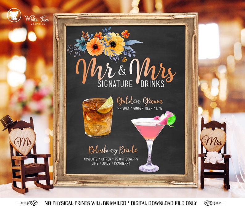 Bar Menu Signature Drinks Wedding Bar Menu His Hers Etsy