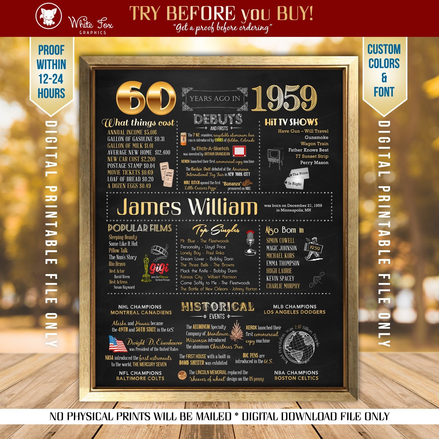 1959GeburtstagPlakat 60 Geburtstagsgeschenk Jahrgang 1959 Etsy