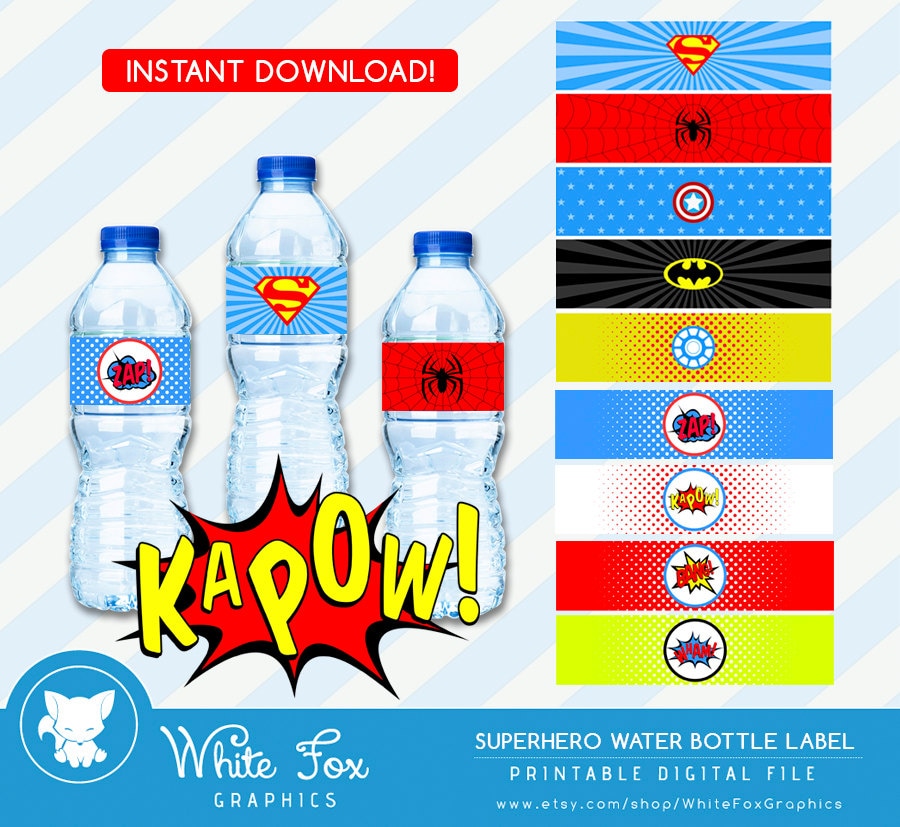INSTANT DOWNLOAD Spiderman Party Water Bottle Label Printable